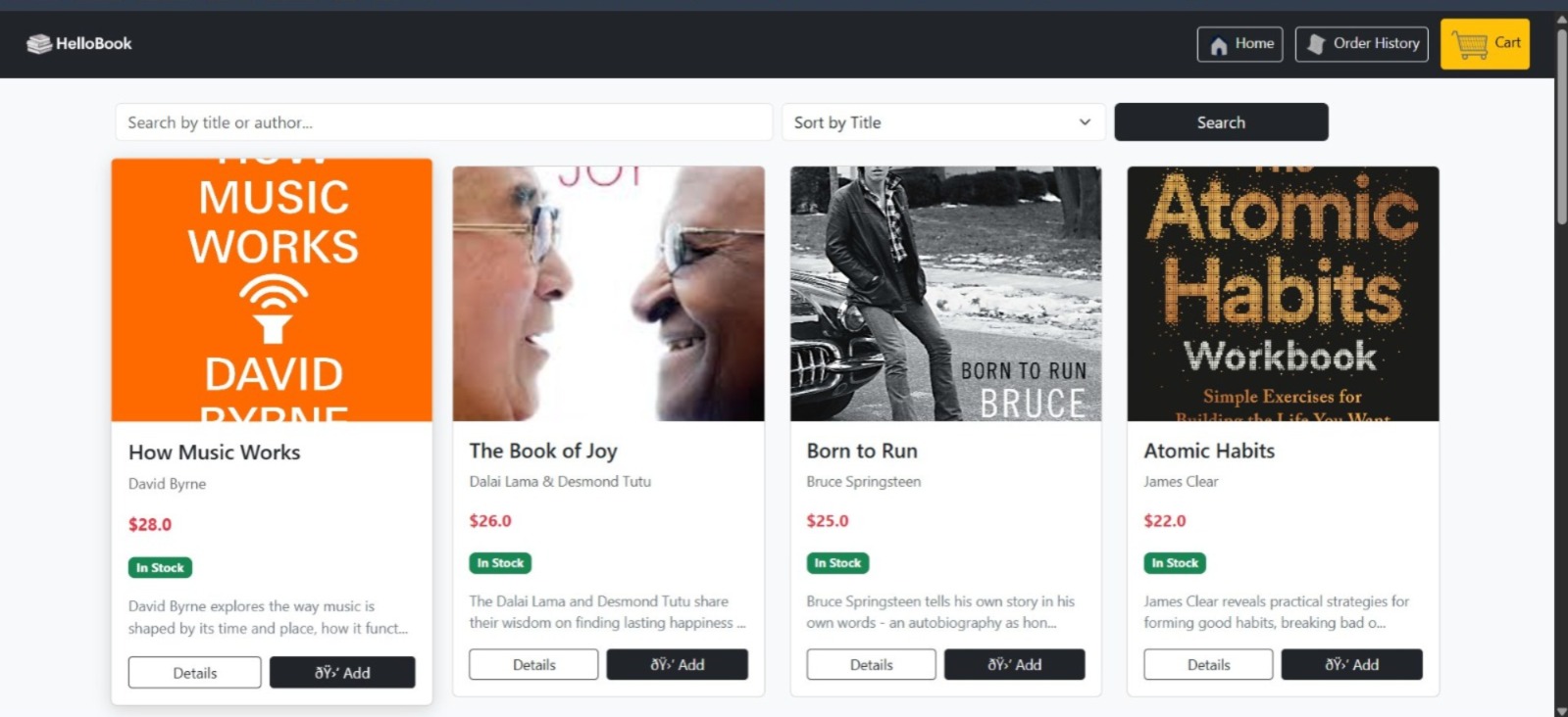 Bookstore web app home page
